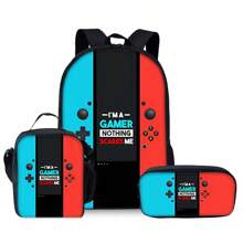 Game Console Pattern Printed Backpack Three Pieces Set (Single-Layer Backpack + Shoulder Strap Lunch Bag + Single-Layer Pencil Bag) School Bag
