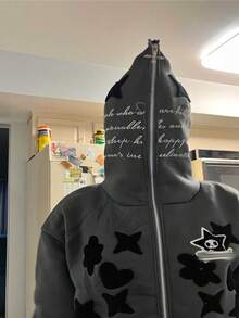 Harajuku Y2k Street Hoodie Hiphop New Retro Hoodie Men's Oversized Autumn Hoodie  Letter Coat  Zipper  Pocket  Drawstring - 杏色 - 查看 3