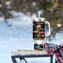 1pc40oz多元素花朵图案水杯，不锈钢保温吸管杯，双层保护保温杯，配有吸管和杯刷，使用方便，非常适合家庭、办公室、户外旅行、汽车、健身，是送给家人、朋友和亲戚的圣诞礼物，感恩节礼物 - 彩色 - 查看 3
