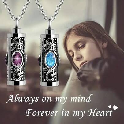Stainless Steel Cremation Urn Necklace Pendant For Ashes, Always On My Mind Forever In My Heart Memorial Jewelry For Reptile Lovers, Keepsake Locket With Chain