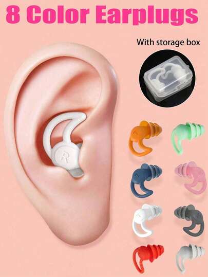 Silicone Earplugs, Soundproof Earplugs, Three-Layer Waterproof Swimming Earplugs, Super Soundproofing And Noise Reduction, Sleep Earplugs, Office Lunch Break, Sleep Soundproofing Earplugs, Nap Supplies, Travel Supplies - With Storage Box Travel Essentials Travel Accessories Vacation Summer Holiday Back To School Travel Pillow Neck Bag For School School Accessories School Stuff