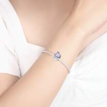 Silver Plated Charm Pink Bow Crown Candle Happy Birthday Cake Series Charm Bead Is Suitable For Diy Female Bracelet Pendants