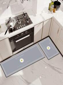 1 pezzo di tappetino da cucina in diatomite, in stile fresco e semplice, con pattern a margherite intrecciate e testo in inglese, di colore grigio di alta qualità, antifatica con cuscinetto di circa 3mm di spessore, tappetino da cucina assorbente e tappeto, tappetino in morbida gomma di diatomite, adatto per cucina, bagno, ingresso, lavanderia e altri ambienti