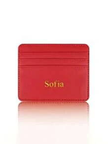 1pc Customized Unisex Casual PU Leather Name Initials Or Icon Mini Wallet, Open Style ID Card Holder For Men/Women - Gift Idea