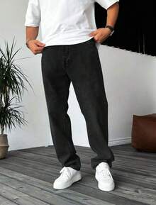 Men's Balloon Jeans/ Wide Leg Pants All Regular Fit Pocket Zipper Button - màu đen - Xem 1