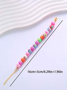 1 件随机花朵图案扣环和粘土珠手工串珠手链，17 厘米，甜美柔和的色彩，适合女士