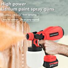 1000ML Cordless High Pressure Spray Gun Paint Sprayer With 2 Batteries Red TU2 ,21V 2x2000mAh Batteries Includesfor House Painting/Home Interior And Exterior/Wood/Walls/Furniture/Fence/Door