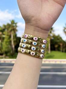 1 pieza Brazalete minimalista de moda y colorido de acero inoxidable con motivo de ojo, de talla ajustable adecuado para hombres y mujeres, para uso casual y fiesta