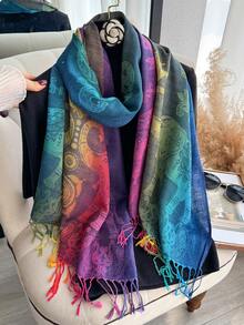 1 pezzo Sciarpa in jacquard con motivo paisley, elefante e floreale, scialle arcobaleno bohémien, leggera e versatile per la moda primavera/autunno, viaggi e fotografia