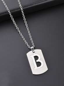 1件不锈钢双层26个英文字母吊坠项链，嘻哈项链