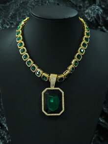 彩色宝石合金吊坠,搭配彩色宝石链,嘻哈项链 - 大寶石吊墜項鍊 - 查看 29