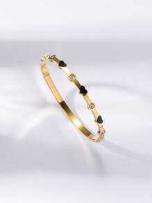 Novo Bracelete de Aço Inoxidável, Acento em Zircônia com Design em Formato de Coração, Design Minimalista, Presente Perfeito