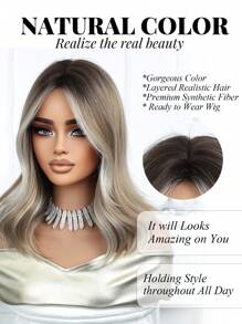 16 Inch Long Body Wave Ombre Blonde Synthetic Wig Middle Part Light Blonde Long Curly Wig For Women Daily Paty Cosplay Wigs,Vacation Travel Family Party Everyday Wear,Mother's Day Gifts,Eid Al-Fitr Gifts