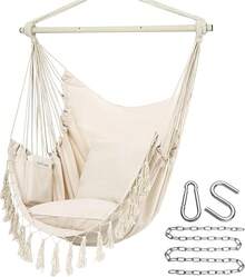 Y- Stop Hammock Chair Hanging Rope Swing Chair, Max 500 Lbs, 2 Seat Cushions Included, Removable Steel Spreader Bar With Anti-Slip Rings, Hardware Kit-For Indoor Or Outdoor(Dark Grey) - B-beige - View 12