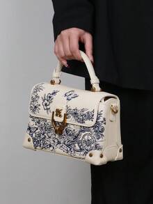 2025 Fashion New Women Bag High Quality Luxury Niche Design High-End Embroidered Leather Small Square Bag White Exquisite Elegant Handbag Shoulder Messenger Bag, Special Lock Design - White - View 6