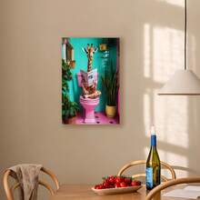 Framed 1pc Charming Giraffe On Toilet Canvas Art,Funny Bathroom Decor,Cute Pink Giraffe Poster,Home Decor And Accessories,Aesthetic Canvas Home Decorative Art Printing,Wall Art Print Poster Decor Pictures For Livingroom,Bedroom,Bathroom,Office,Kitchen,Diningroom,Dormitory,Bar&Cafe,Corridor Room Wall Decoration - Framed - View 3