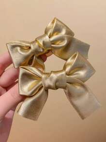 1 Paar Mädchen goldener Glitzer Haarspange mit Schleife, Stoff Schleife Haarspange, goldene Haarbögen für Mädchen, goldglänzende Haarspangen, funkelnde niedliche Haarspangen mit kurzem Schweif, Kinder Baby Haraccessoires, perfekt für Alltag oder Partys