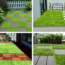 6 块 30 厘米 X 30 厘米互锁人造草坪砖，可拆卸露台装饰草垫，宠物友好型合成草坪地毯，适用于阳台、花园、公寓通道