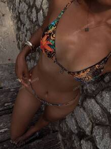 2 Pieces Women Tropical Floral & Leopard Print Tie Front Bikini Set, Vacation Casual Summer Swimwear