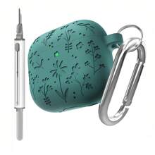 KPOSKLI Floral Engraved Silicone Protective Case For AirPods 4 With Active Noise Cancellation Function - Shockproof Protective Cover, With Cleaning Brush And Keychain, AirPod Protective Case