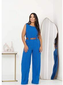 Women's Set Tank Top And Pants Tailored Simple Elegant Casual With Belt Pocket - 藍色 - 查看 1