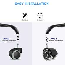 Office Chair Wheels 2 Inches Replacement Rubber Chair Casters For Hardwood Floors And Carpet, Set Of 5, Heavy Duty Casters For Chairs To Replace Office Chair Mats - (Not For 1KEA) - 黑色 - 查看 4