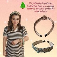 1 Piece Bohemian Wide Knot Headband With Embroidered Leaf Design – Fashionable Polyester Hair Accessory Suitable Daily And Party Wear, Hand Wash Only, Available In Various Colors (Blue Green Leaf Pattern, White And Black Geometric, Pink Floral, Beige And Brown Twisted Rope), Multifunctional Headwear|Bohemian Headband|Polyester Fiber Ribbon, Cute Hair Accessory - 綠色 - 查看 8