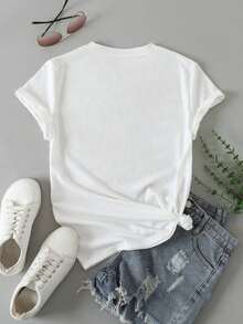 YOKASA Camiseta de mujer con estampado de letras de dibujos animados - Blanco-ZM211 - Ver 3