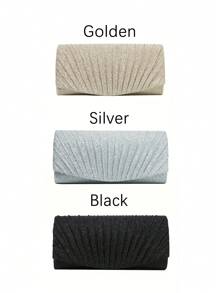1pc Horizontal Square Hard Material Stylish Evening Bag With Crinkled Trim Open Pocket Evening Bag Everyday Wear Women's Bag Chain Shoulder Bag Clutch Bag Suitable For Going Out For Party And Commuting