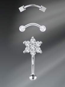 CIZME 3 件 16G 弧形杠铃眉环不锈钢耳钉 16G 眉环套装银链吊坠耳钉 CZ 月亮耳环耳钉耳钉耳钉耳钉饰品男女耳钉耳钉耳钉耳钉耳钉耳钉身体穿孔弧形杠铃