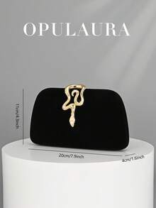 OpulAura Women's Retro Fashion Velvet Clutch Bag - Snake Clasp Design, European & American Style, Elegant Minimalist Box Handbag For Wedding, Evening Party, Formal Events, Tote, Crossbody Bag With High-Quality Chain Strap, Party Bags,Perfect For Party Wedding Prom Dinner/Banquet Matching With Holiday Party Dress Evening Dress & Sequin Dress - Black - View 5