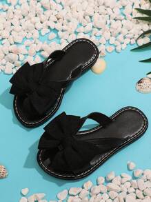 1 Pair Black Toddler/Girls' Flat Beach Sandals, Soft Fabric Butterfly Decor Slip-On Round Toe Design, Fashion & Cute Roman-Style Home Slippers Suitable For 3-15 Years Old Girls Daily, Beach, Vacation, Summer New