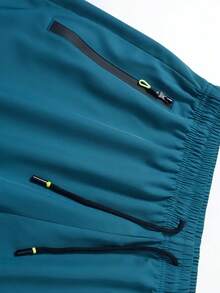 1pc Men's Casual Loose Breathable Shorts, Printed Design, With Pockets, Zipper & Drawstring Waist, Suitable For Fitness, Running & Outdoor Activities Summer Sports - Lake Blue - View 6