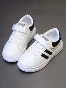 1 双儿童运动鞋，带钩环，春秋季新款透气低帮白色运动鞋，适合男孩、女孩