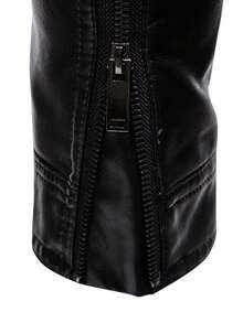 Men's Spring Autumn New Motorcycle Leather Jacket Outerwear,Fleece - Black - View 7