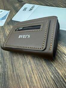 1 Piece Of Men's PU Leather Short Wallet, Fashionable Checkered Soft Wallet, Horizontal Zipper Wallet, Coin Purse, Woven Pattern Splicing Wallet, Large Capacity Multi Card Slot, Can Store Large Banknotes, Simple Coin Pocket, Credit Card Bank Card ID Card Photo Slot, Business And Leisure Style, Ideal Gift For Men's Birthdays Or Partners, Suitable For Fashionable Styles - Multicolor - View 11
