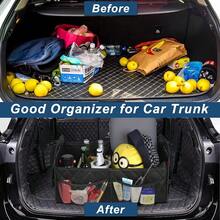 New  Car Trunk Organizer And Storage With 6 Big Pockets, Waterproof Polyester Trunk Organizer For SUV, Minivan, Truck (Large, Black) - 黑色大號 - 查看 5