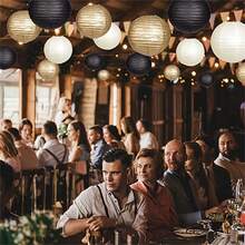 18pcs Black And Gold Paper Lanterns Decor - Round Hanging Decorations, Suitable For Halloween, Graduation, Wedding, Outdoor Events And Home Decor - Elegant Party Supplies, Metallic Finish, Holiday Party Decorations | Decorative Lanterns | Visually Appealing Lanterns