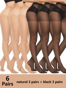 1pc/3pcs/6pcs 20D Women's Sheer Opaque Pantyhose, Skinny Fit Silky Tights, High Waist Hosiery With Reinforced Toe
