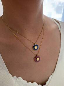Monlansher Nuova collana con ciondolo rotondo in pietra lavorato a mano in acciaio inossidabile per donna, gioielleria di moda minimalista di lusso, disponibile in più colori