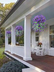 6 Stücke leuchtend lila Prunkwinde hängende Blumen, mit üppigen Eukalyptusblättern - UV-beständig, realistische Außendekoration, geeignet für Innenhöfe, Gärten, Häuser und Büros - perfekt für Hochzeiten, Jahrestage, Ostern, Valentinstag, Erntedankfest, Gartendekoration