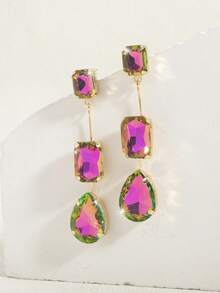 一对水晶玻璃长款耳环，颜色有紫色、蓝色、白色、粉色、绿色，优雅的珠宝，适合晚会、派对、约会和礼物 - 3顆環彩水晶 - 查看 5