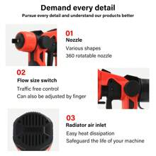 1000ML Cordless High Pressure Spray Gun Paint Sprayer With 2 Batteries Red TU2 ,21V 2x2000mAh Batteries Includesfor House Painting/Home Interior And Exterior/Wood/Walls/Furniture/Fence/Door