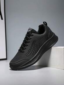 1 双男士黑色低帮系带休闲运动鞋，时尚四季百搭运动跑步鞋，防水前系带低帮户外休闲运动鞋，软底轻便减震跑步鞋 - 黑色 - 查看 3