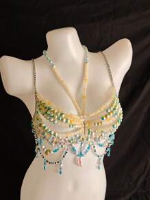Accessoire de soutien-gorge de chaîne de corps sexy unisexe, élégant pour les boîtes de nuit, les festivals. Losange, imprimé floral, paillettes, romantique français, charme rustique mature, luxueux classique sexy. Perles acryliques à franges, strass, paillettes, romantique français, charme rustique mature, luxueux dos nu à paillettes strass, toutes saisons