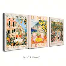 1 Stück - 3 Stücke/Set Leinwandkunst Italienische Stadt Amalfi Küste, Reiselandschaft Poster Wandbild Kunstdruck für Wohnzimmer Schlafzimmer Heim Dekoration
