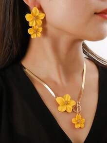 Boho Style Flower Vacation Earrings & Necklace Set, Elegant Big Flower Pendant Jewelry Set, Exaggerated Personalized Accessories Set, Party Gift For Women - Necklace and Earrings Set - View 1