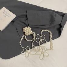 时尚金属珠柄迷你方形女士手提包，2025年夏季新款别致百搭单肩斜挎包，白色大号珍珠女士钱包，银色小号化妆包