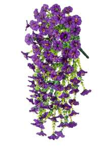 6 Stücke leuchtend lila Prunkwinde hängende Blumen, mit üppigen Eukalyptusblättern - UV-beständig, realistische Außendekoration, geeignet für Innenhöfe, Gärten, Häuser und Büros - perfekt für Hochzeiten, Jahrestage, Ostern, Valentinstag, Erntedankfest, Gartendekoration