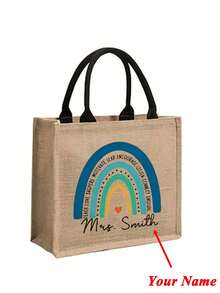 教师节定制手提袋 - 个性化帆布沙滩购物袋，可印制姓名首字母，可折叠轻便，可机洗 - 彩色 - 查看 2